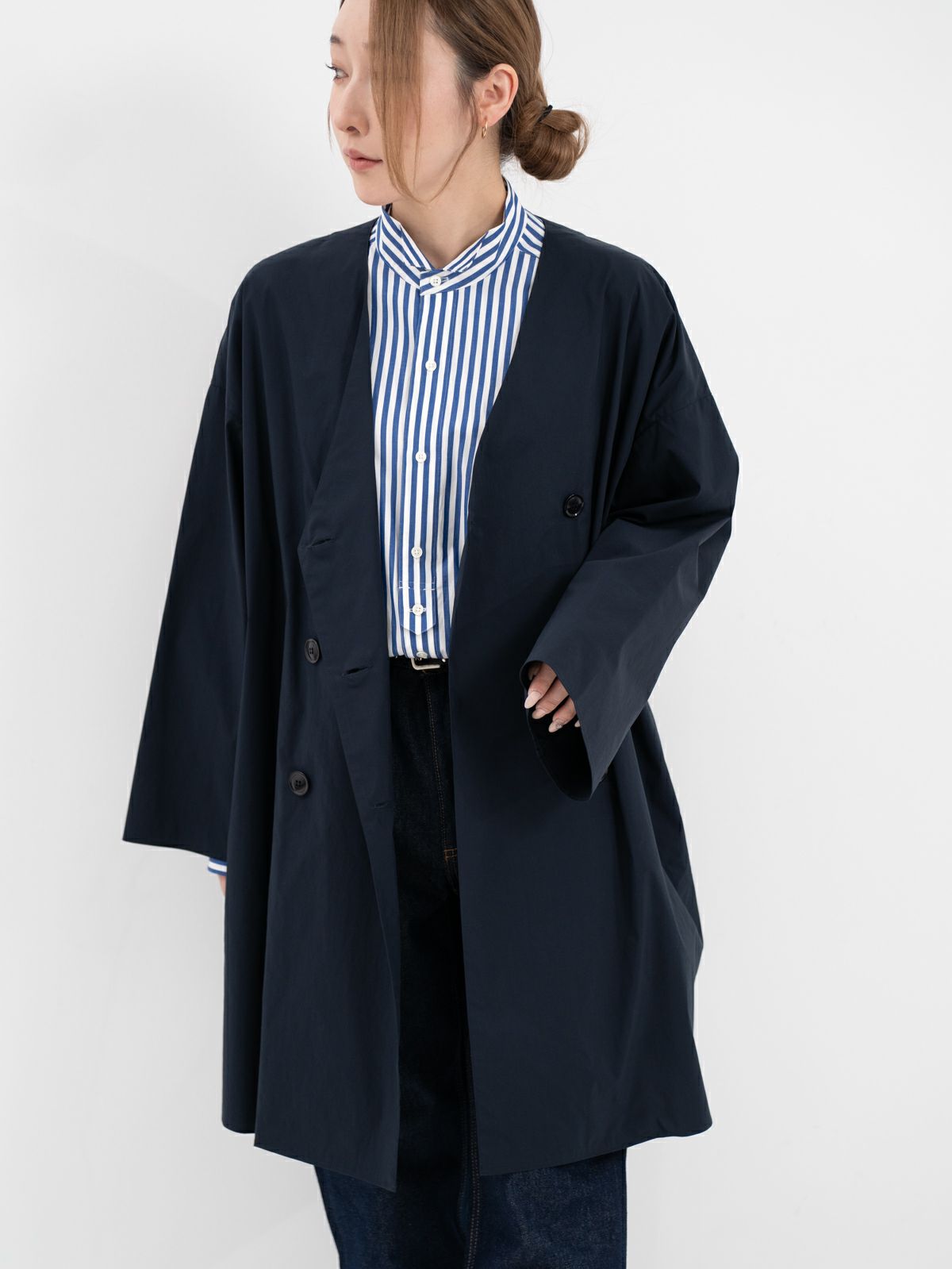 Manna/マンナ ] ダブルフェイスカルゼクルーネックコートノーカラー 