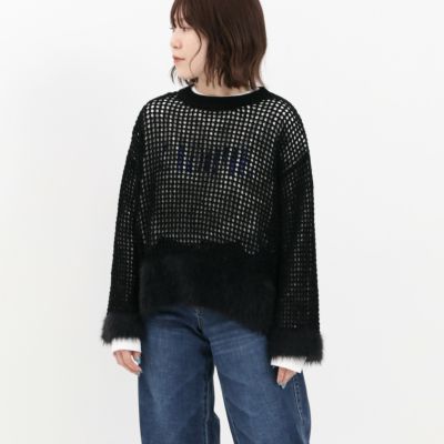 [ Dignite Collier / ディニテコリエ ] ベロアメッシュプルオーバー<br>編みニット　ファー　レイヤード