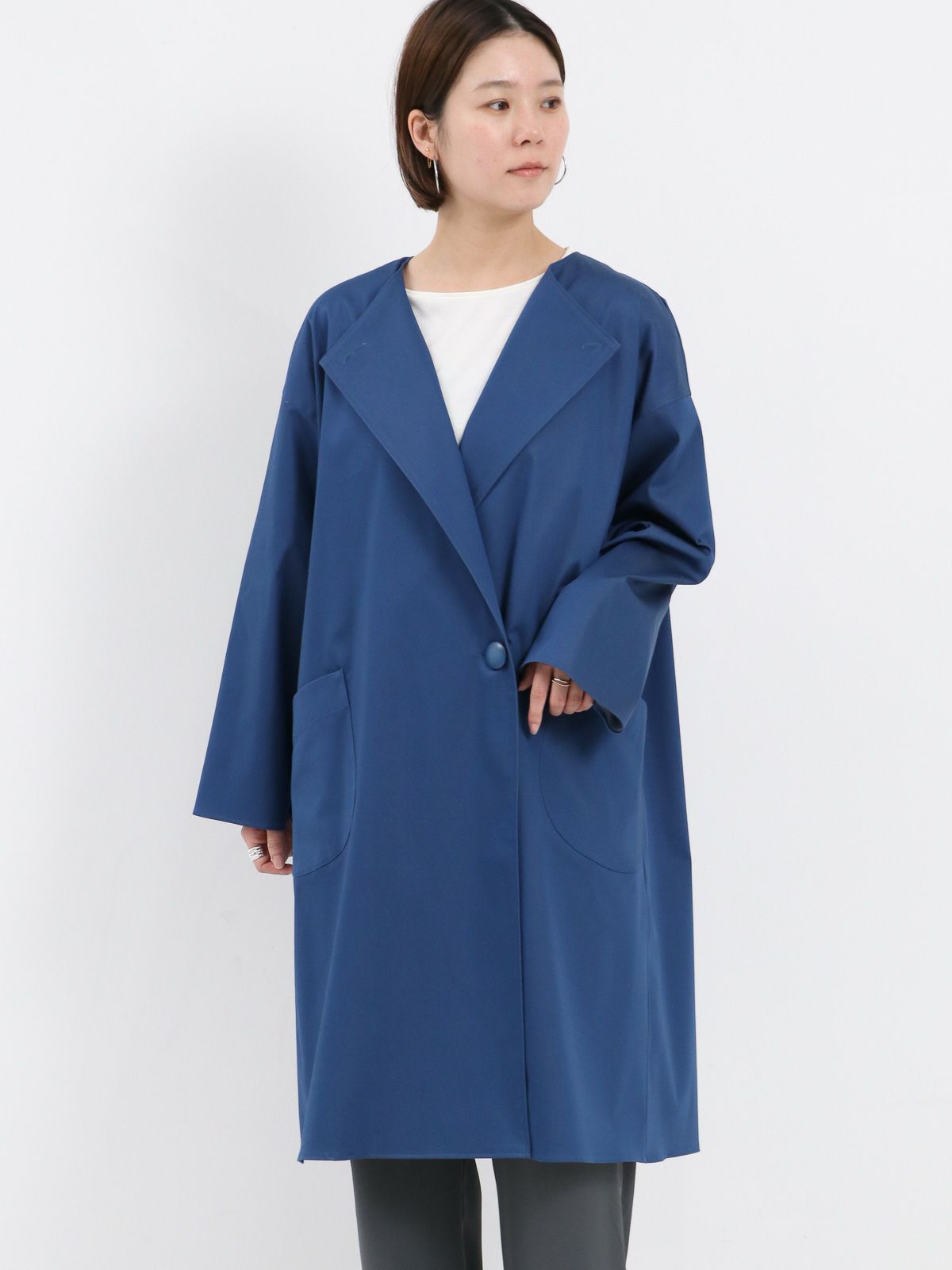 Manna/マンナ ] ダブルフェイスカルゼクルーネックコートノーカラー 