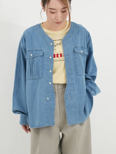 [ ROYAL NAVY / ロイヤルネイビー ] デニムノーカラーシャツ