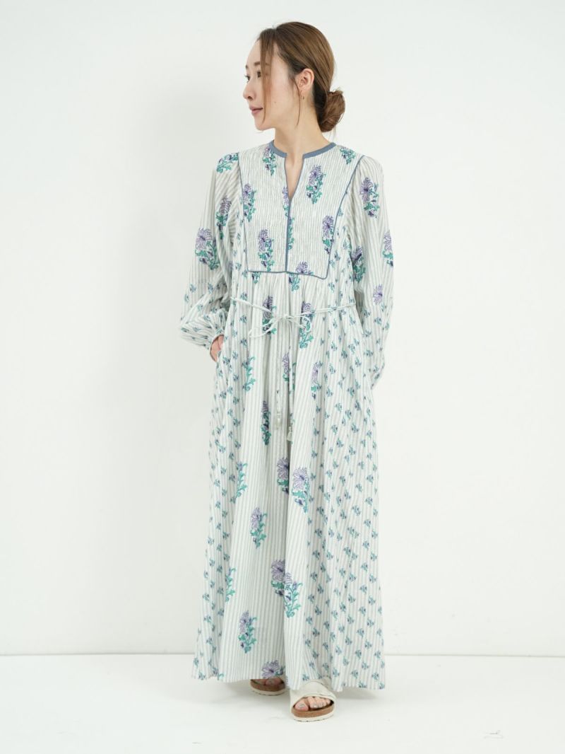 Cotton Jacquard Lily Print Shirring Dress | Pasand by ne