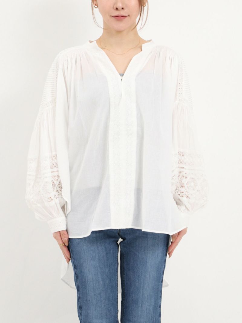 【ne Quittez pas ヌキテパ】総レースフレアーブラウス 綿　トップス ne Quittez pas(ヌキテパ)のCOTTON LINEN LACE BLOUSE通販