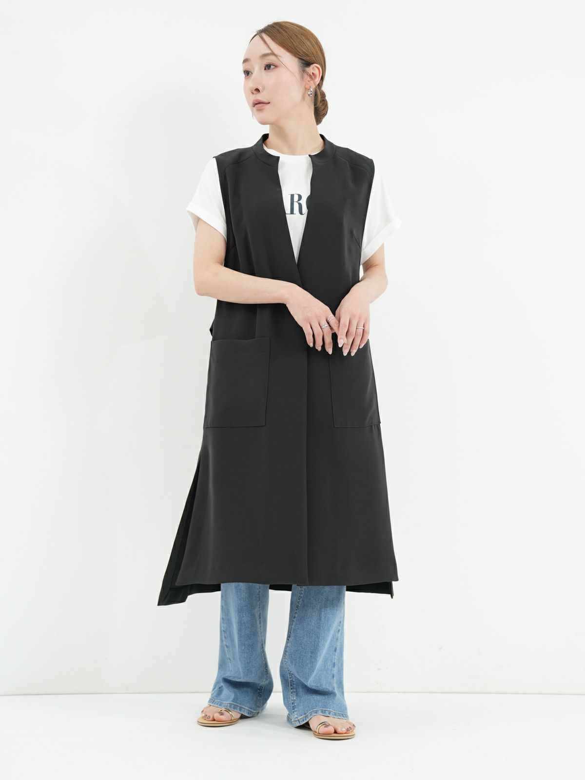 ラリアムー Lallia Mu リネンライクロングベスト ジレ ワンピース 38 ラリアムー Lallia Mu リネンライクロングベスト ジレ ワンピース 38