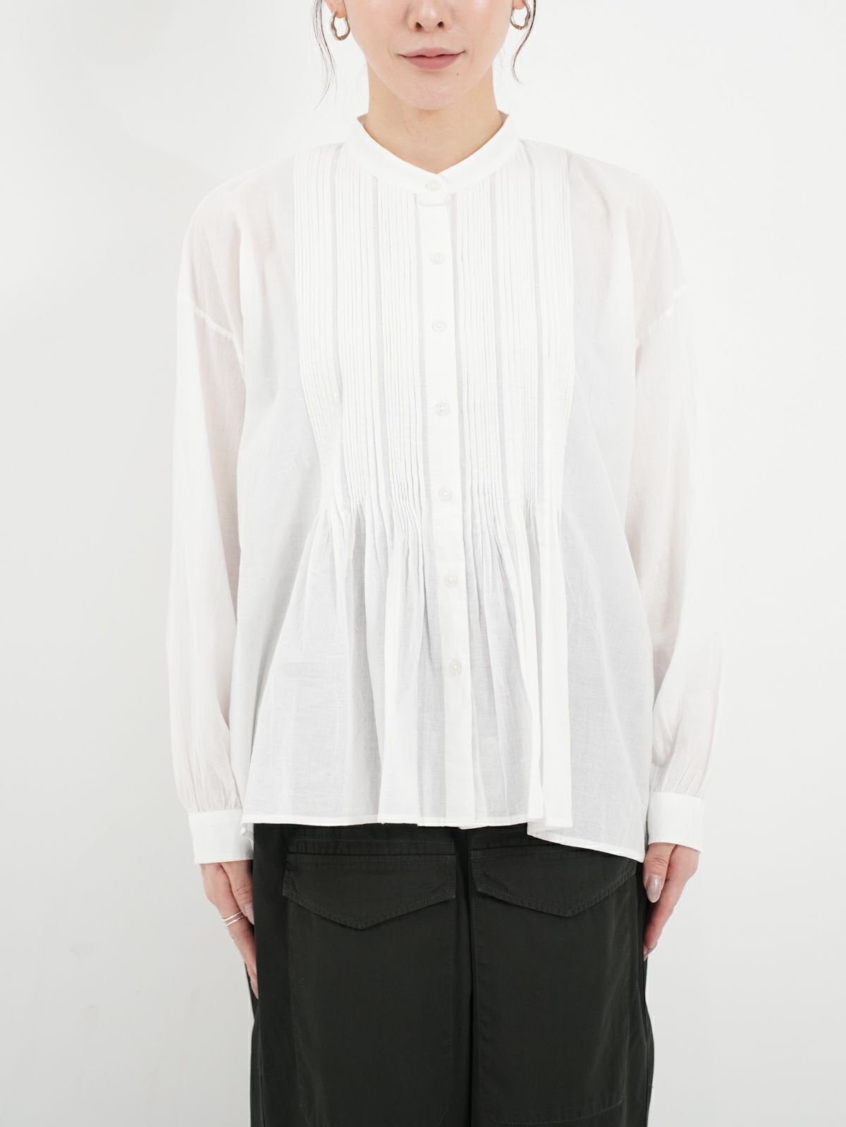 【maison de soil】綿100% バンドカラーピンタックシャツ 白 F 000000008061-12-l.jpg?t=
